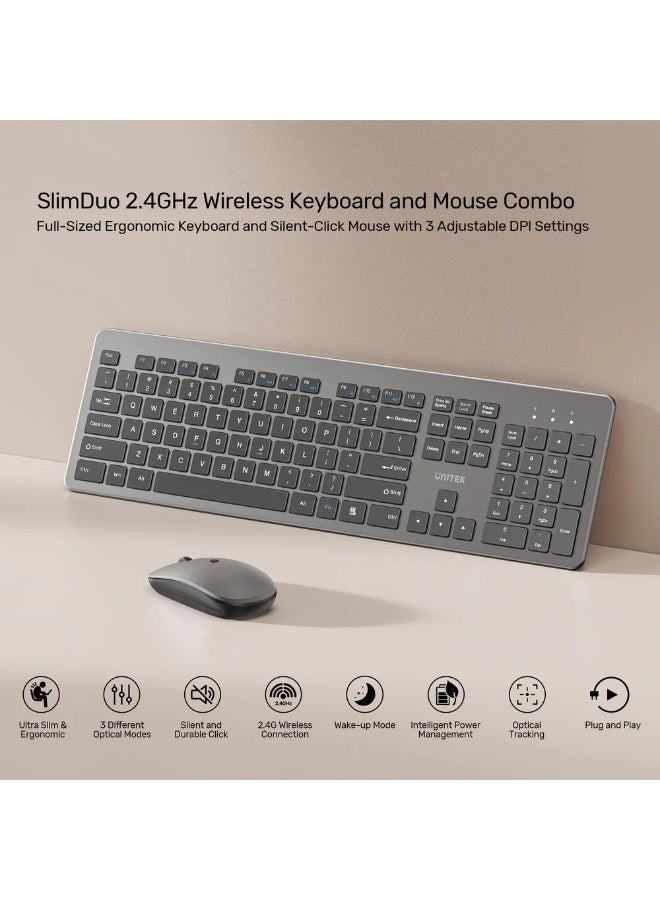 يوني تيك SlimDuo 2.4G Wireless Keyboard & Mouse Combo – Silent, Ergonomic, 10m Range, Adjustable DPI (English/Arabic) - Image 4
